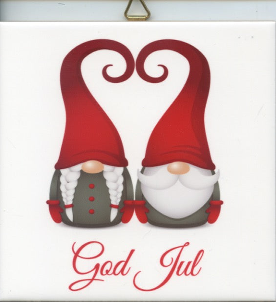 6" Ceramic Tile, God Jul Gnome Couple