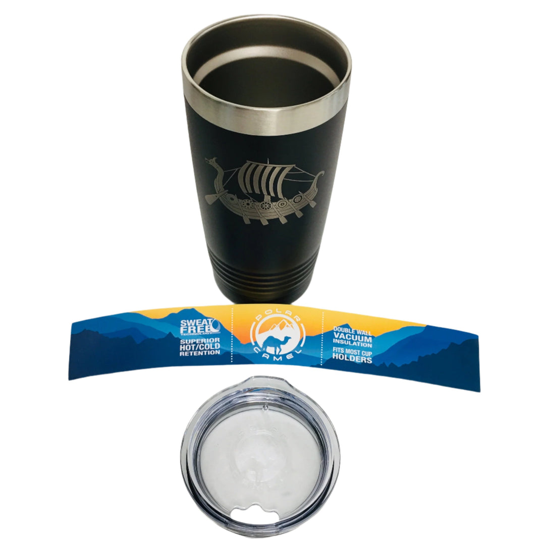 Viking Ship on Black 20 oz Stainless Steel hot/cold Cup