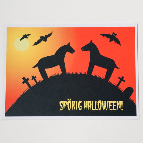 Post card, Karin Didring Halloween Dala horses