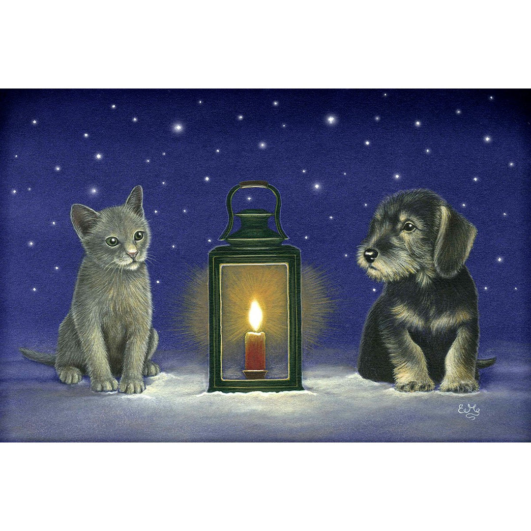 Rectangle Magnet, Eva Melhuish Cat & Dog with Lantern