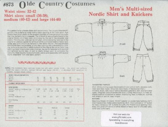 Costume Pattern - Mens multi sized shirt & knickers