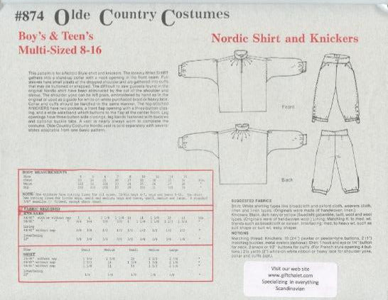 Costume Pattern - Boys sizes 8 - 16