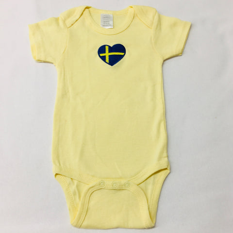 Yellow Baby Onezie with snaps - Embroidered Sweden Heart