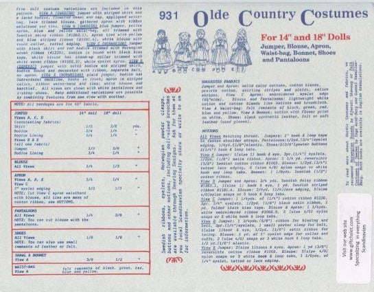 Costume Pattern for 14" & 18" dolls