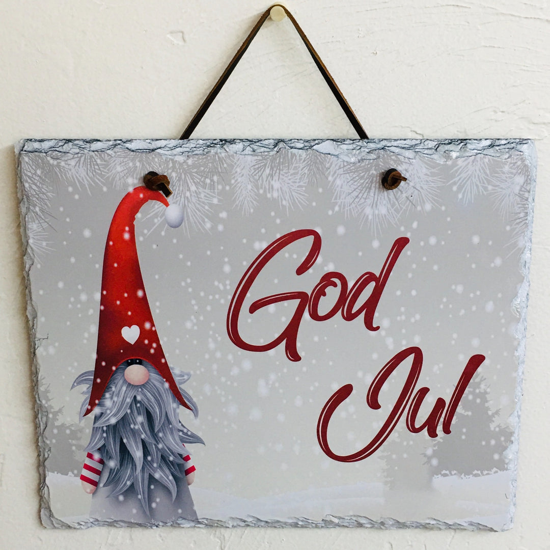 Slate Wall Hanging - God Jul Gnome