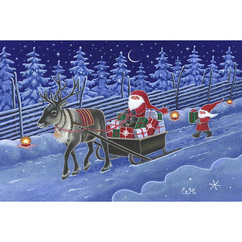 Rectangle Magnet, Eva Melhuish Tomte on Reindeer w/sleigh