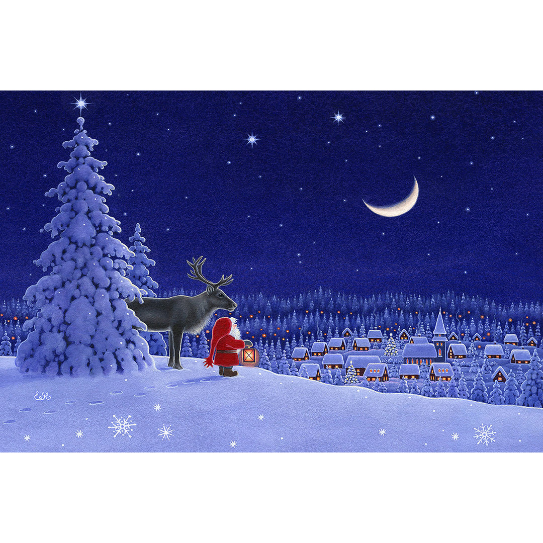 Paper Poster, Eva Melhuish Gnome & Reindeer overlooking village