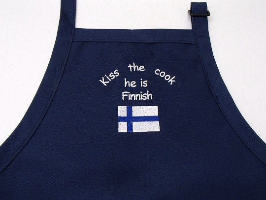 Apron - Embroidered Kiss the Cook he is Swedish, Finnish, Norwegian or Danish