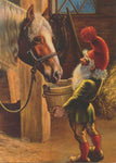 Post card, Anders Olsson Tomte Feeding Horse
