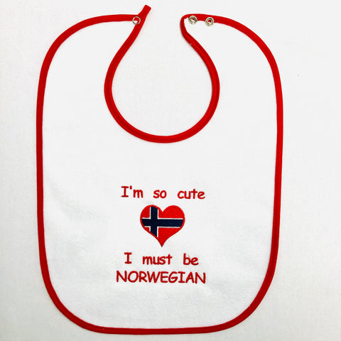 Baby Bib, I'm So Cute Norwegian on Red