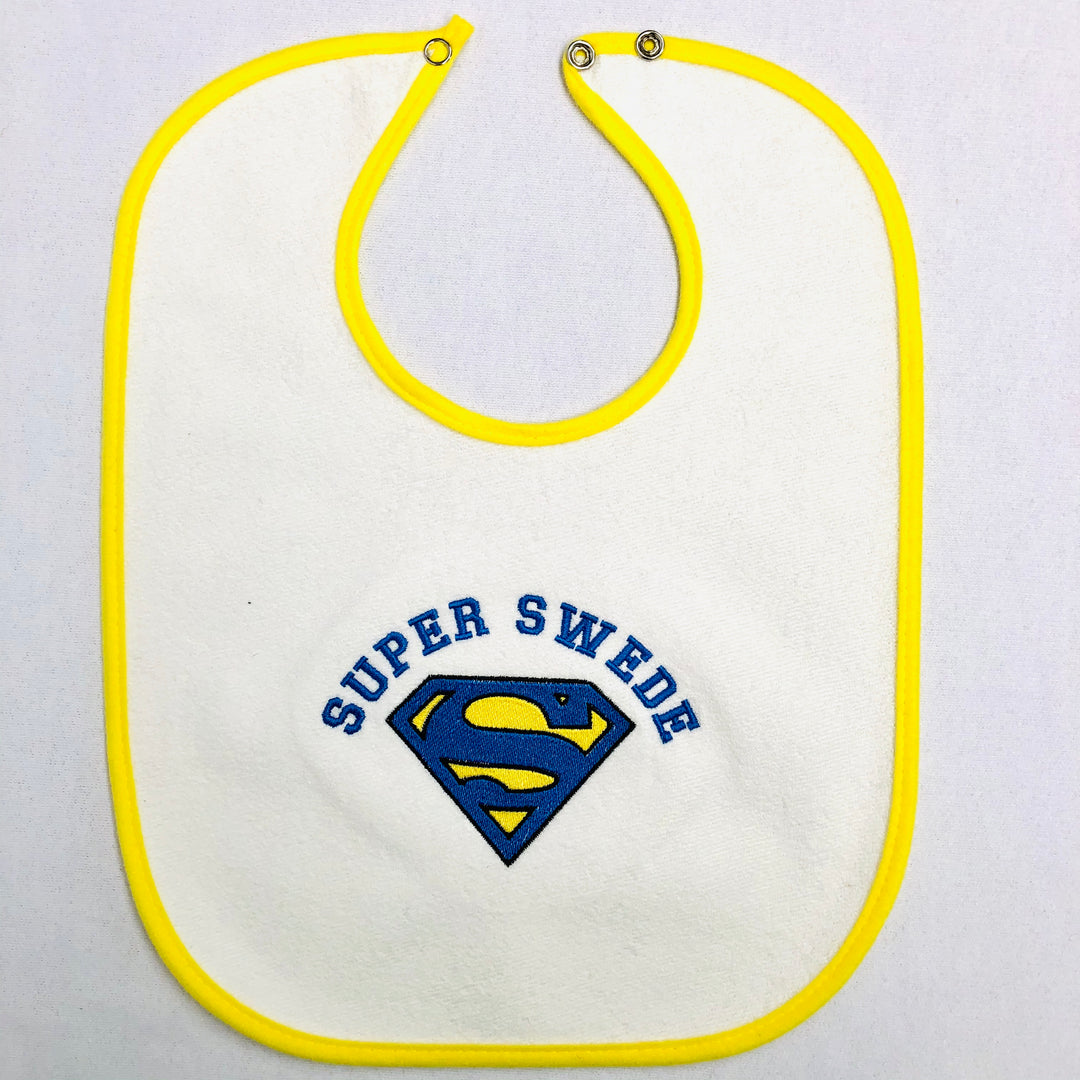 Baby Bib, Super Swede on yellow