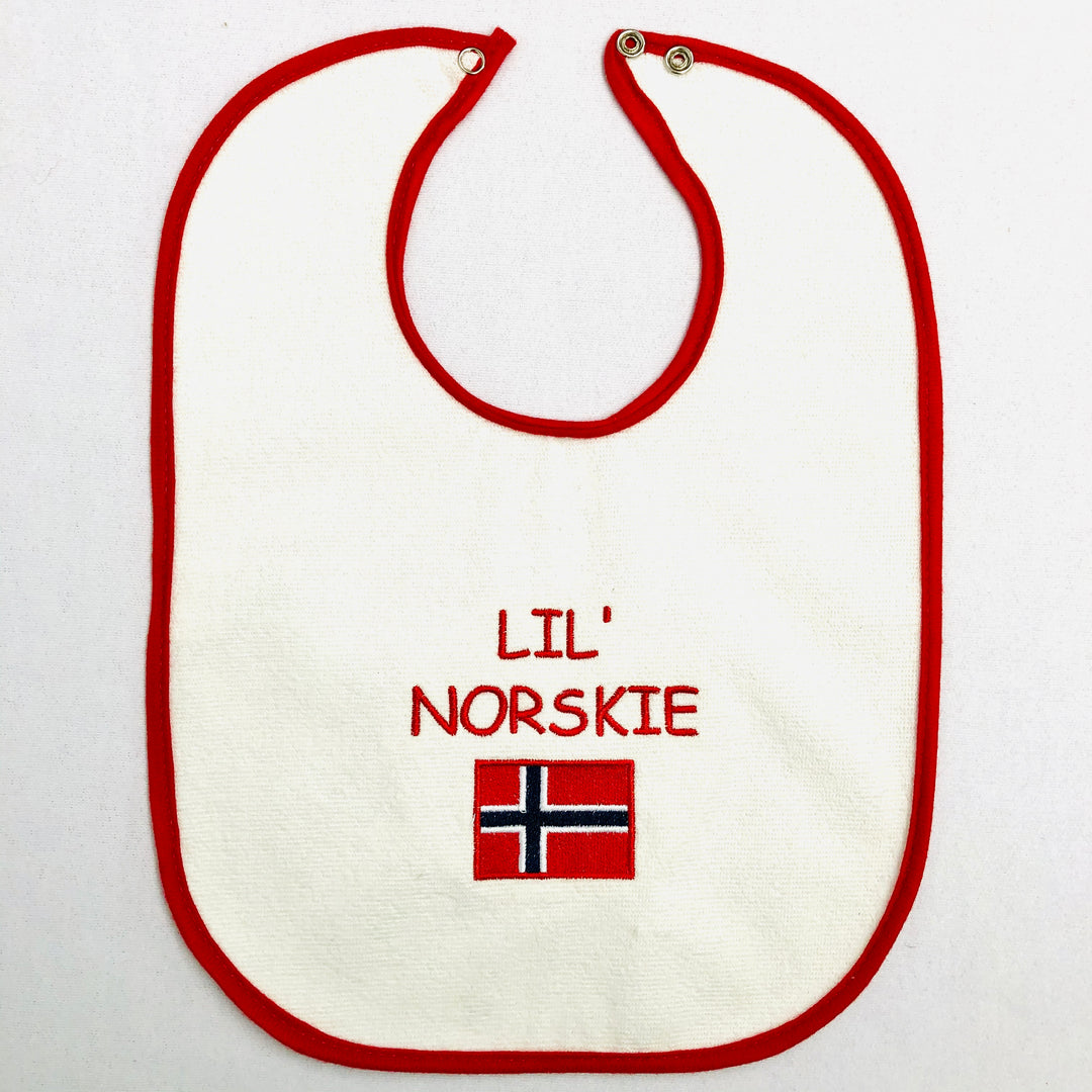 Baby bib, Lil' Norskie on Red