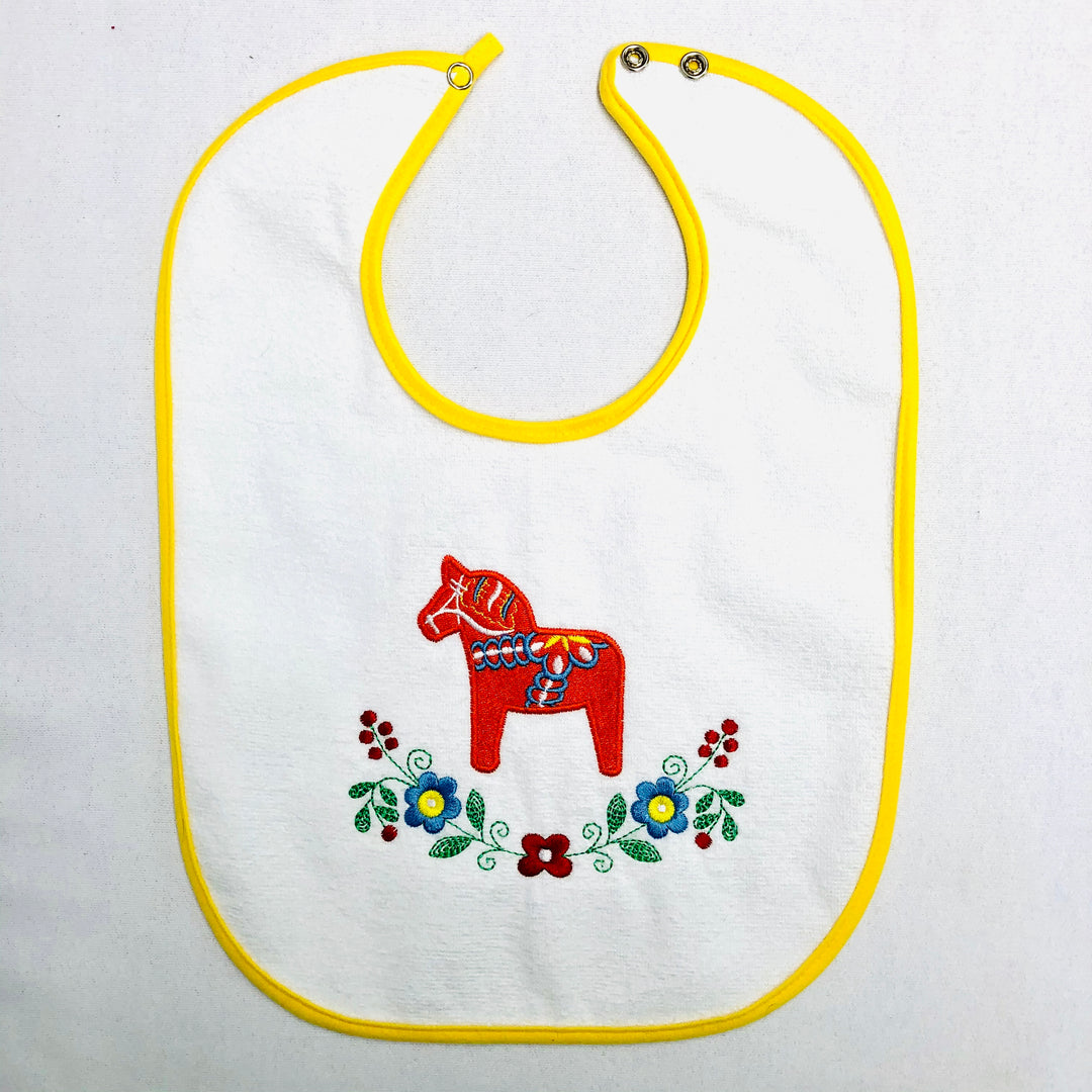 Baby Bib, Floral Dalahorse on Yellow