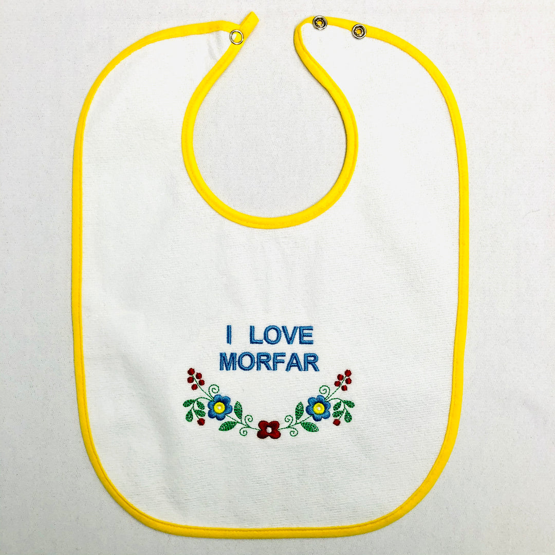 Baby Bib, I Love Morfar on Yellow