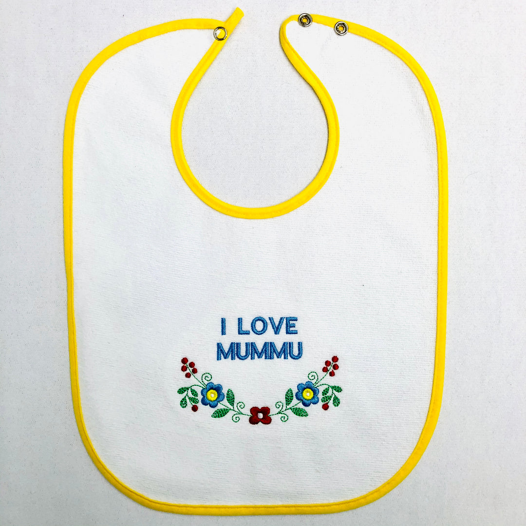 Baby Bib, I Love Mummu on Yellow