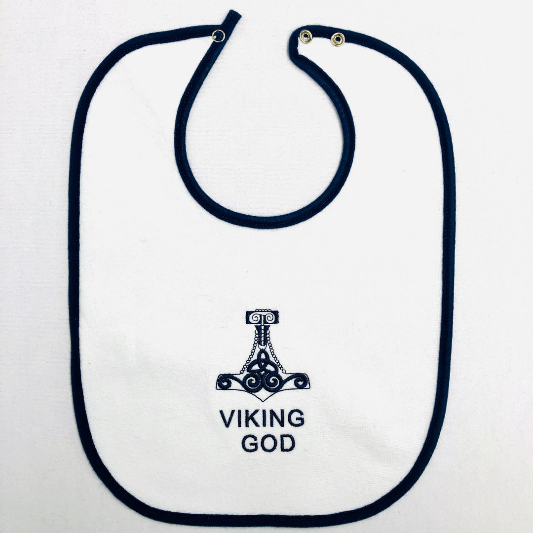 Baby Bib, Viking God with Thor's hammer on Navy