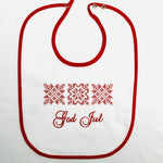 Baby Bib, God Jul Snowflakes on Red