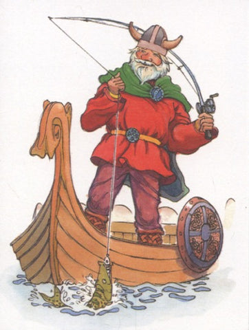 Norwegian Happy Birthday Cards - Pkg of 6 - Fishing Viking in Ship