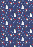 Eva Melhuish Gnome Fabric - Tomte & Snowman on Dark Blue
