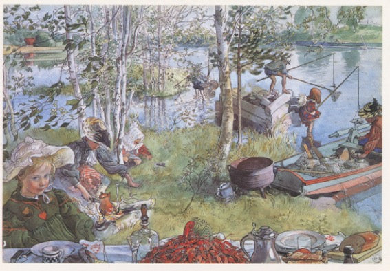 Post card, Carl Larsson  Crayfish Party