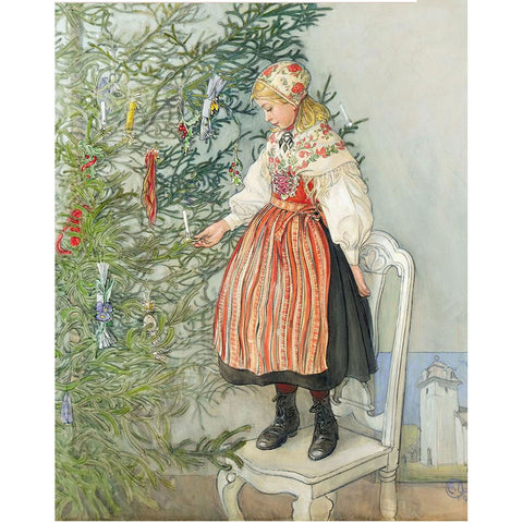 Boxed cards, Carl Larsson girl decorating tree