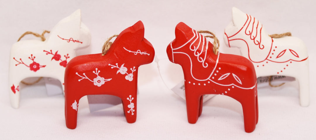 Red & White Dala Horse ornaments - Set of 4