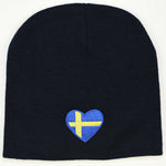 Knit  beanie hat - Sweden heart flag