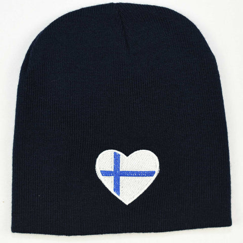 Knit  beanie hat - Finland heart flag