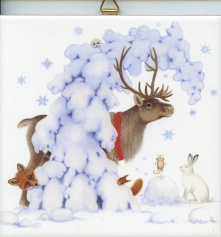 6" Ceramic Tile, Eva Melhuish Reindeer & Animals in the Snow