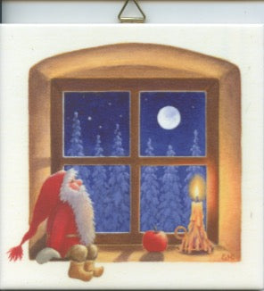 6" Ceramic Tile, Eva Melhuish Tomte in the window sill