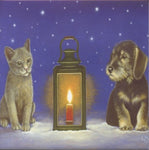 6" Ceramic Tile, Eva Melhuish Cat & Dog with Lantern
