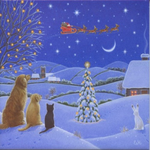 6" Ceramic Tile, Eva Melhuish Pets Watching Santa's Sleigh