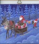 6" Ceramic Tile, Eva Melhuish Tomte with reindeer pulling sleigh
