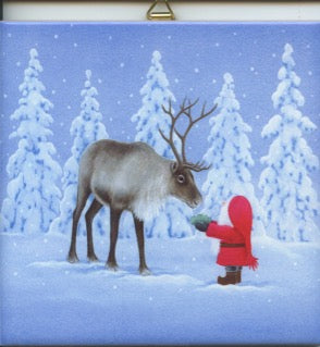 6" Ceramic Tile, Eva Melhuish Tomte feeding reindeer