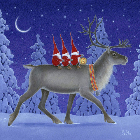 Eva Melhuish Riding Reindeer Hardboard Coaster