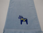 SALE Finger tip towel - Blue Dala horse on Light blue