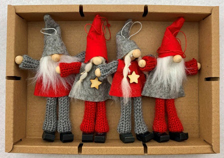 Red/Gray star gnome ornaments - Set of 4