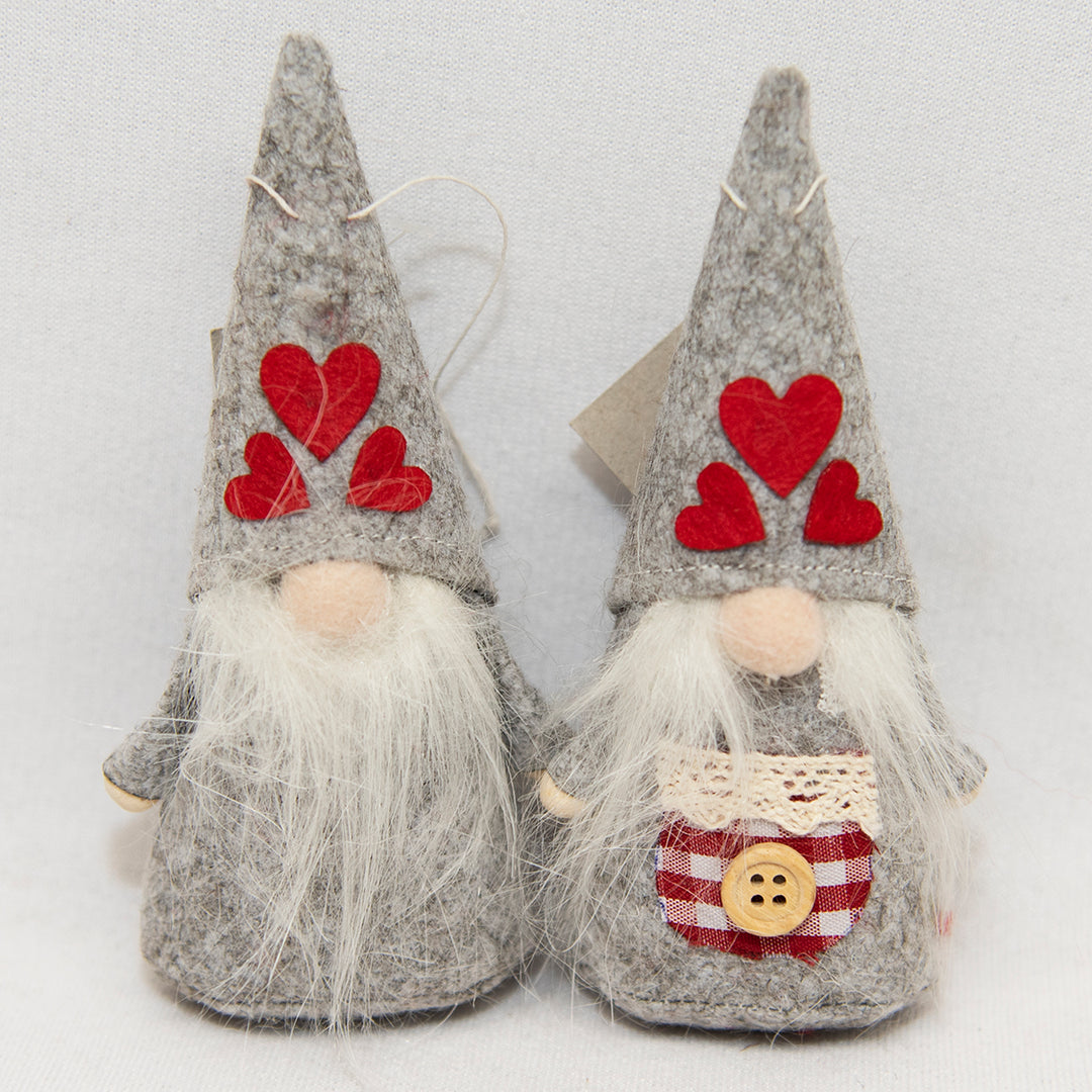 Grey felt gnome couple ornaments