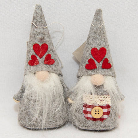 Grey felt gnome couple ornaments