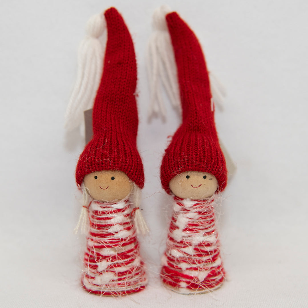 Wooden tomte boy & girl ornaments