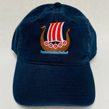 Red/White Viking ship on navy blue baseball cap