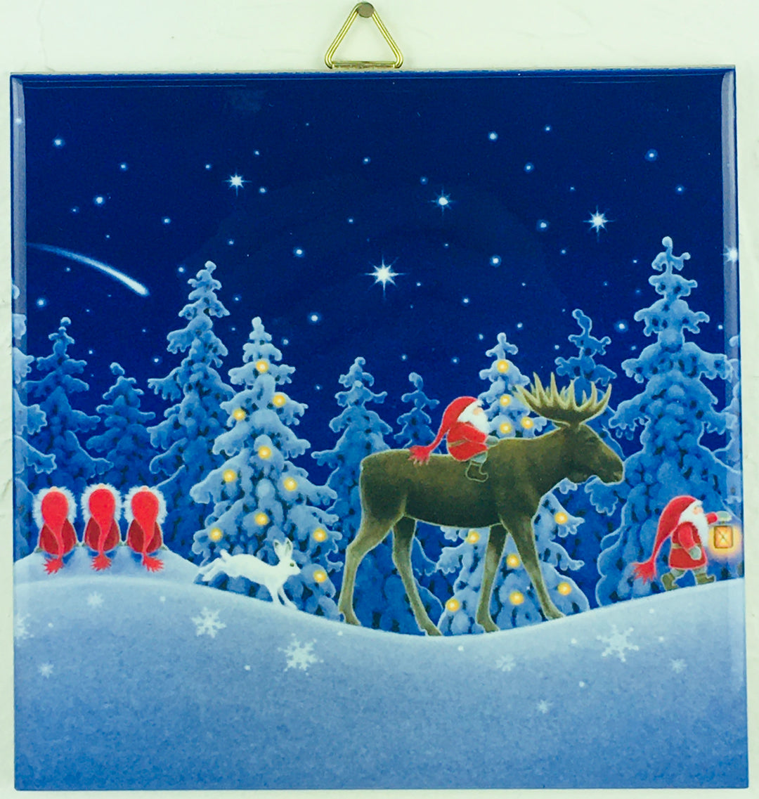 6" Ceramic Tile, Eva Melhuish Tomte traveling on a Nordic Night