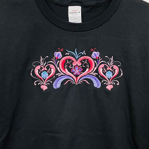 Rosemaling Hearts Embroidered T-shirt