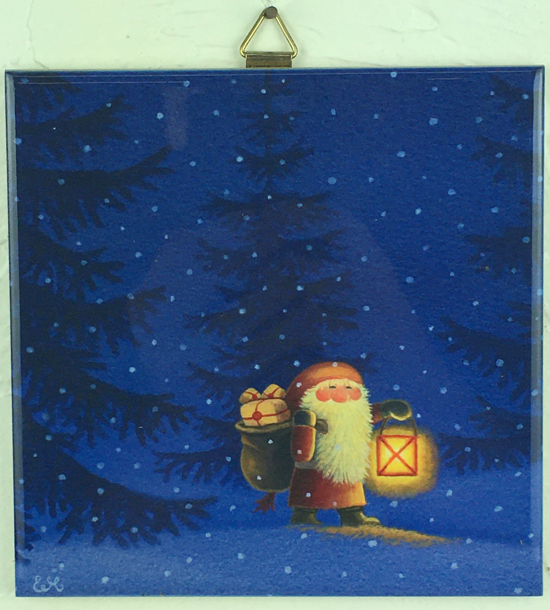 6" Ceramic Tile, Eva Melhuish Tomte Santa with lantern