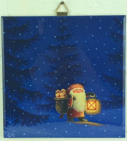 6" Ceramic Tile, Eva Melhuish Santa with lantern