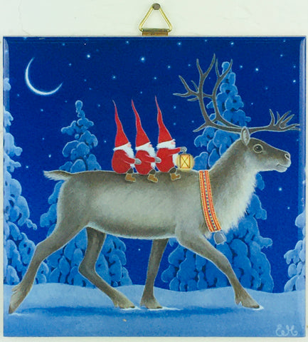 6" Ceramic Tile, Eva Melhuish reindeer with tomtar