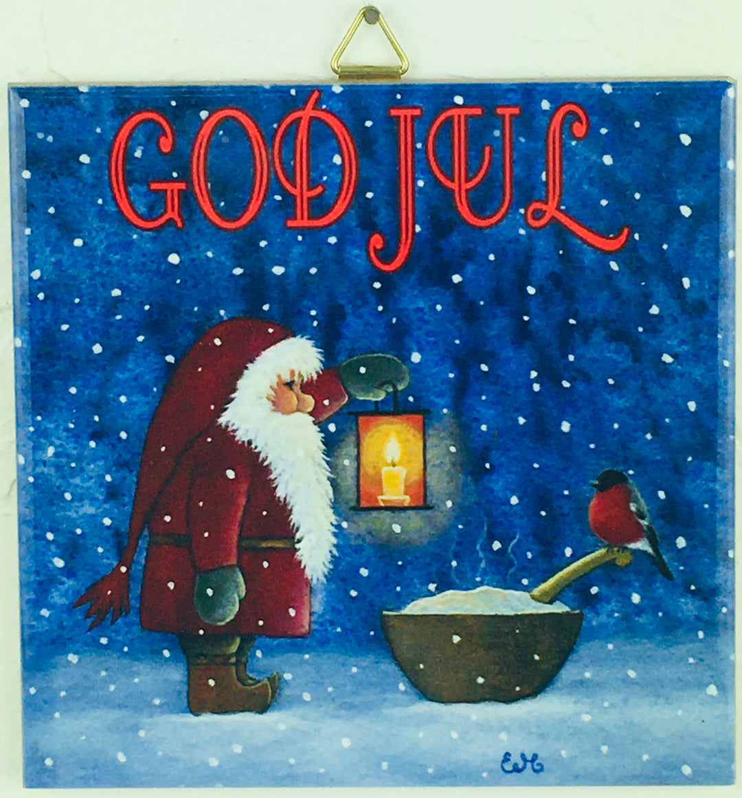 6" Ceramic Tile, Eva Melhuish Tomte Bird Porridge with God Jul