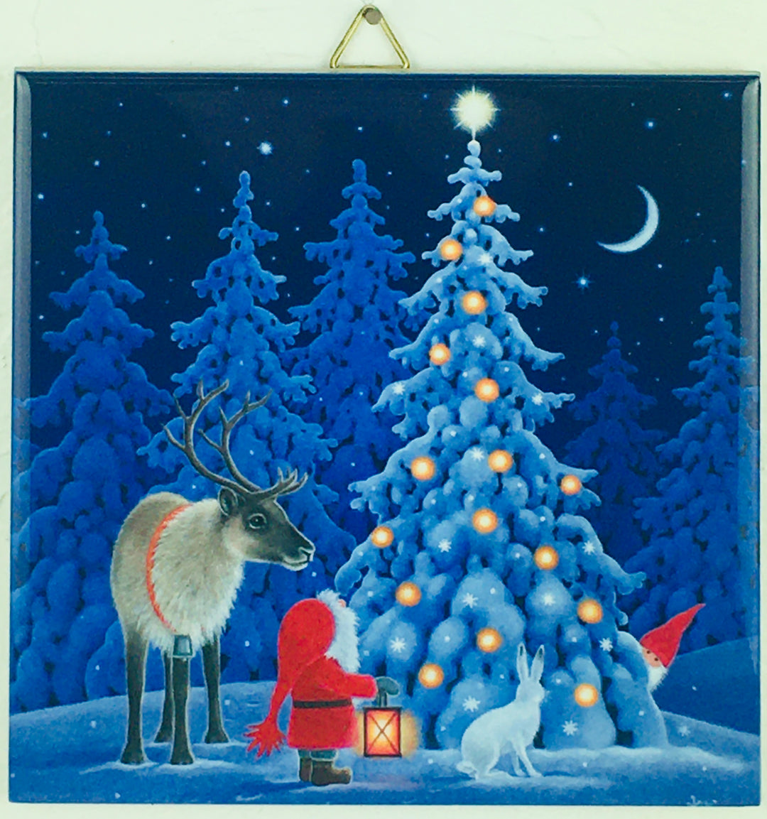 6" Ceramic Tile, Eva Melhusih Tomte, Tree & Reindeer