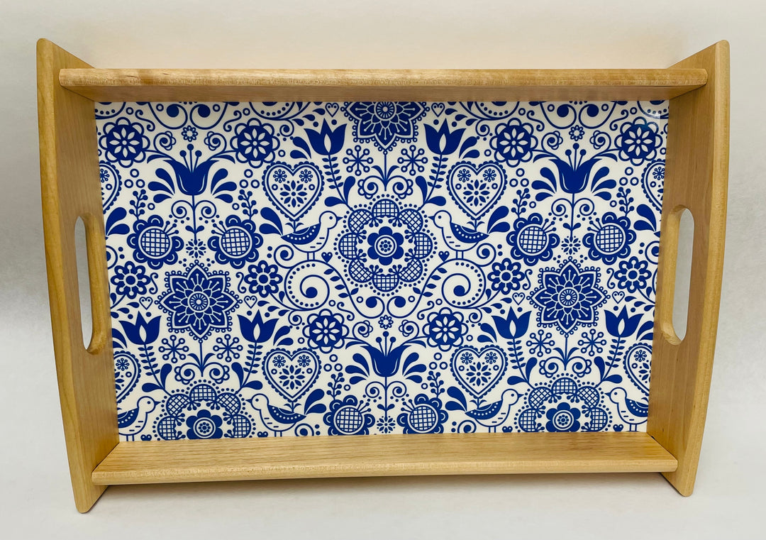 Wood Serving Tray - Folk Art Flowers