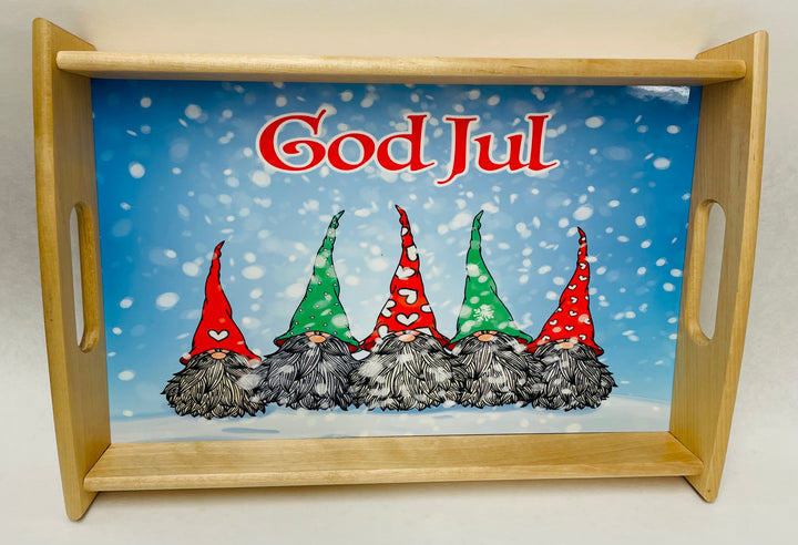 Wood Serving Tray - God Jul Gnomes